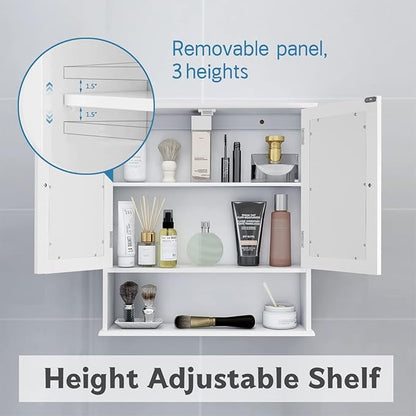 TaoHFE Medicine Cabinet, Medicine Cabinets for Bathroom with Mirror 2 Doors 3 Open Shelf, Bathroom Cabinet Wall Mounted Wooden Storage Over Toilet Laundry Room Kitchen
