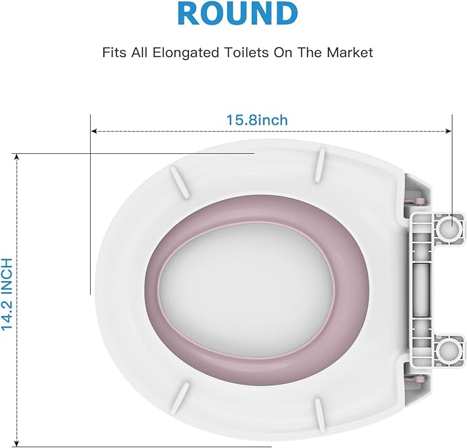 17" Round Pink Toilet Seat for Adult and Child, Built-In Potty Training Seat with Soft Quiet Close Non-Slip Design, Magnetic Kids Seat and Cover for Round Toilets, Easy to Install and Clean