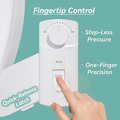 ‌BIGCOW Ultra-Slim Bidet Attachment, Self-Cleaning Dual Nozzle (Front/Rear Wash), One-Finger Command, Ergonomic 3+1 Tactile Controls, Pressure Dial & Tool-Free Install, Instant Hygiene Upgrade