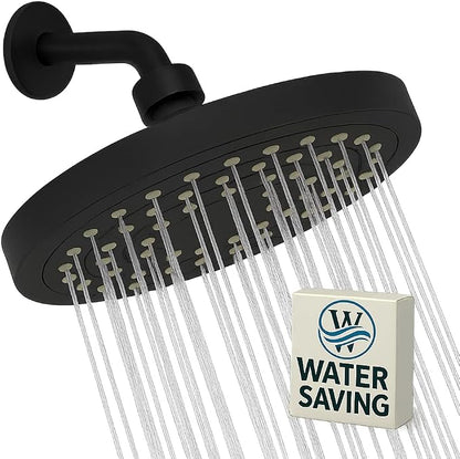 Winthorpe Conservation Rain Shower Head, Matte Black, Round, Low Flow, High Pressure, 1.8 GPM Water Saving, 360 Degree, Eco and Energy Efficient Rainfall Showerhead