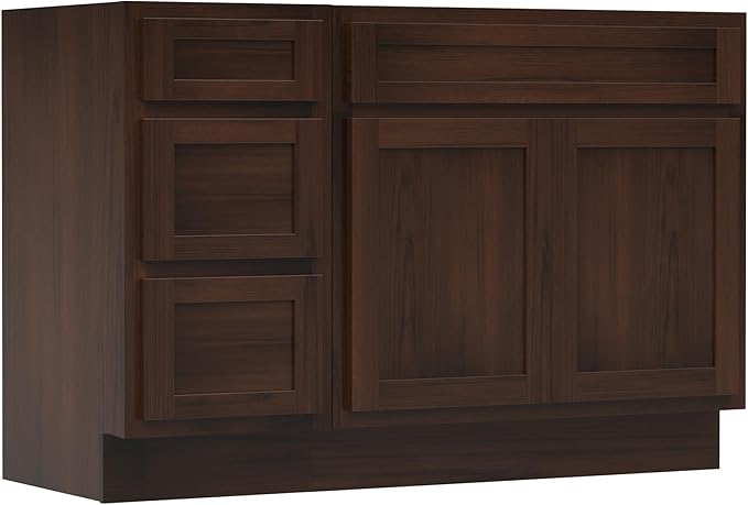 Vanity Art 51 inch Bathroom Vanity with Double Shutter Door, Wood Bathroom Vanity Cabinet with Soft Closing Shaker Drawer, Sturdy Floor Mounted Storage Cabinet Organizer for Bathroom, VA4051-3-B