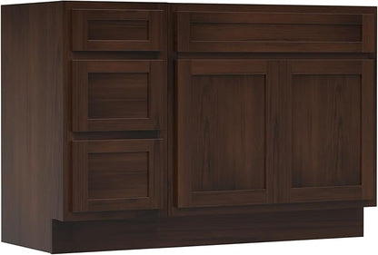 Vanity Art 51 inch Bathroom Vanity with Double Shutter Door, Wood Bathroom Vanity Cabinet with Soft Closing Shaker Drawer, Sturdy Floor Mounted Storage Cabinet Organizer for Bathroom, VA4051-3-B