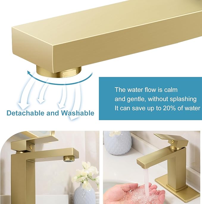 Brushed Gold Single Handle Bathroom Sink Faucet PONAFOU Stainless Steel Vanity Faucet with Pop-Up Drain and Deck