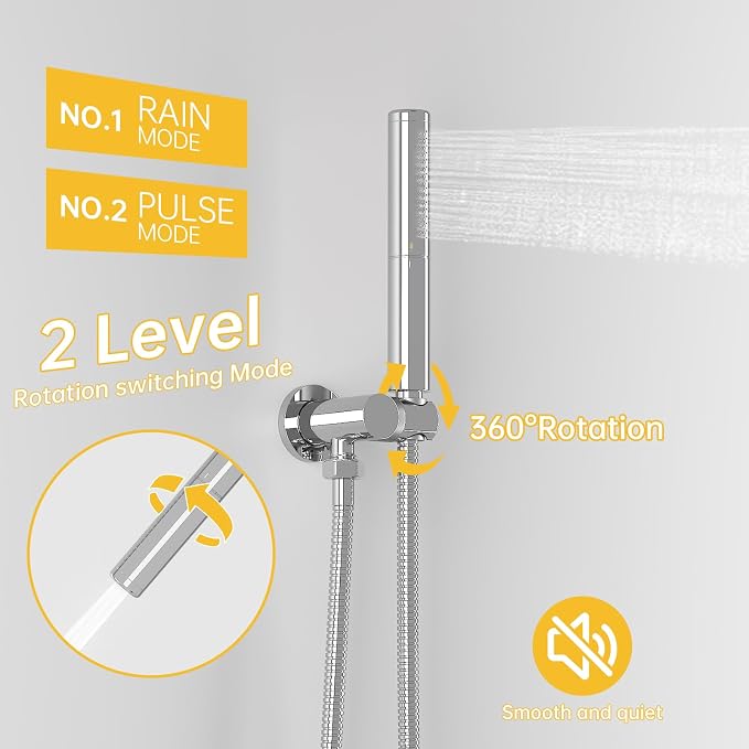 BESy Shower System with 10 Inch Round Rain Shower Head and Handheld Wall Mounted, High Pressure Rainfall Shower Faucet Fixture Combo Set with 2 in 1 Handheld Showerhead for Bathroom, Chrome