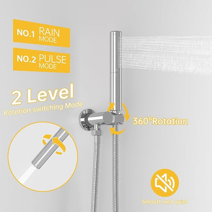 BESy Shower System with 10 Inch Round Rain Shower Head and Handheld Wall Mounted, High Pressure Rainfall Shower Faucet Fixture Combo Set with 2 in 1 Handheld Showerhead for Bathroom, Chrome