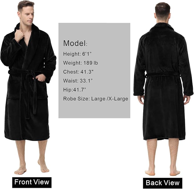Yurhap Mens Fleece Robe, Soft Plush Robe for Men, Fluffy Bathrobe with Belt & 2 Pockets