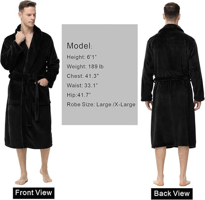 Yurhap Mens Fleece Robe, Soft Plush Robe for Men, Fluffy Bathrobe with Belt & 2 Pockets