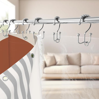 3 in 1 Shower Curtain Set, Mid Century Modern Boho, Brown | Polyester Bath Curtain with Magnetic PEVA Liner and 12 Double Sided Stainless Steel Hooks, 72x72 Inches
