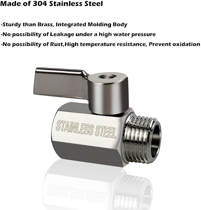 Showerhead Shut Off Valve with Stainless Handle, 304 Stainless Steel Mini Ball Valve(1/2" Female X Male) NPT Thread, Water Flow Control Valve Regulator Chrome, Shower Head Flow Control Valve