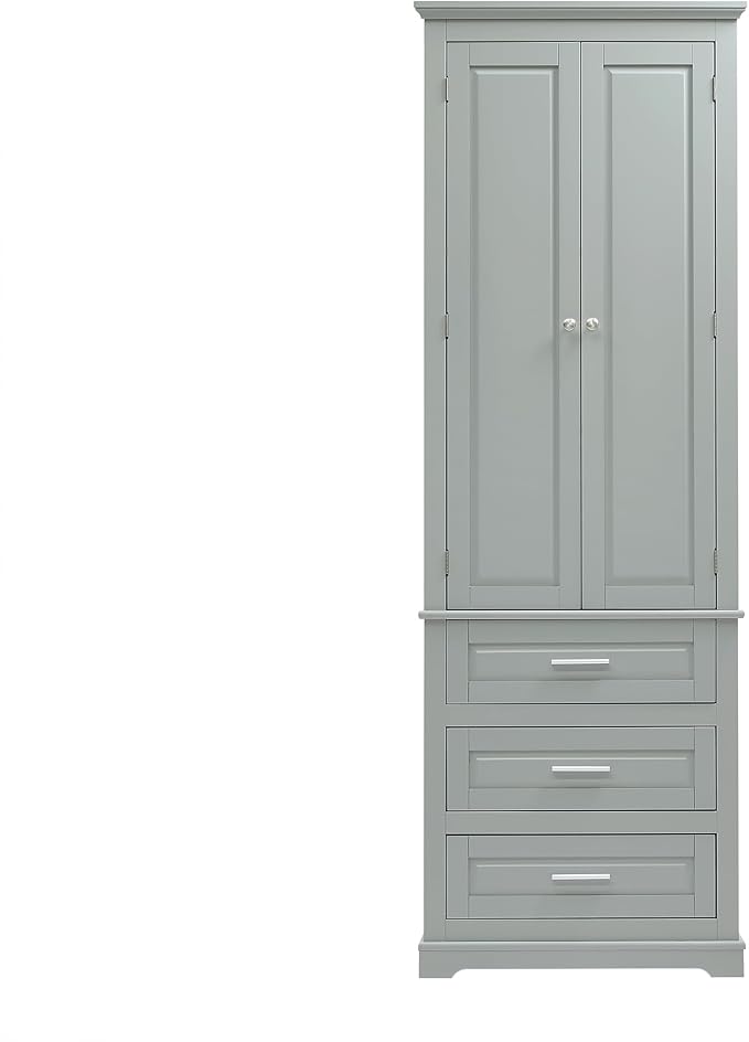 Merax 70" Pantry Cabinet with Two Doors & Three Drawer, Adjustable Shelves Storage Cupboard for Kitchen/Dining Room/Bathroom, Gray
