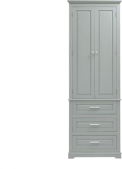 Merax 70" Pantry Cabinet with Two Doors & Three Drawer, Adjustable Shelves Storage Cupboard for Kitchen/Dining Room/Bathroom, Gray