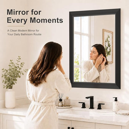 SMIROR 24x28 Matte Black Bathroom Vanity Mirror for Over Sink | Metal Wide Frame, Rectangle, Right- Angle Corner, Anti-Rust, Horizontally or Vertically Wall- Mounted for Home Remodel