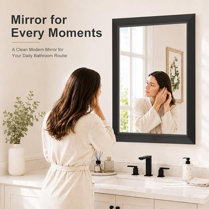 SMIROR 24x32 Matte Black Bathroom Vanity Mirror for Over Sink | Metal Wide Frame, Rectangle, Right- Angle Corner, Anti-Rust, Horizontally or Vertically Wall- Mounted for Home Remodel
