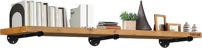 TEN49 Industrial Pipe Wood Wall Shelf - 60" Real Wooden Shelf w/ Special Walnut Color & 1.8" Extra Thickness - Modern Interior Decor Floating Shelving - Rustic Farmhouse Style Bookshelf - Set of 1