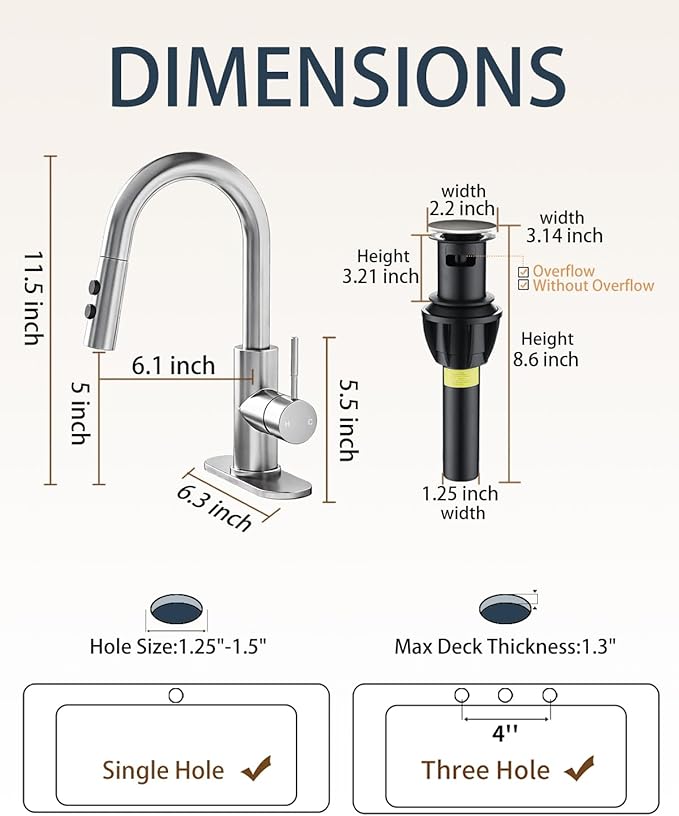 Fransiton Bathroom Faucets, Bar Sink Faucet Single Hole for Bathroom Kitchen Campers with Deck Plate Outdoor Faucet Vessel Farmhouse Vanity Lavatory (Brushed Nickel - Pull Sprayer - A)