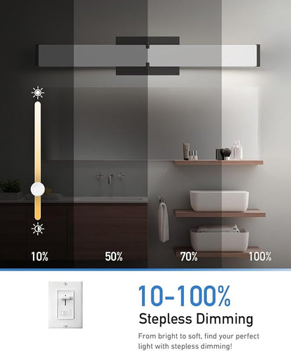 Modern Bathroom Light Fixtures 24 Inch, 25W 2500 Lumen Dimmable Bathroom Vanity Light, 5CCT Bathroom Light Bar, LED Black Vanity Light with ETL Certified