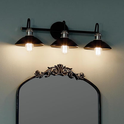 Kichler Clyde 3 Light Bathroom Vanity in a deep Black Finish, for Bathrooms, (7.25" H x 26.5" W x 8.25" Ext.), 45945BK