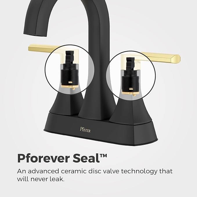 Pfister Vaneri Bathroom Sink Faucet, 4-Inch Centerset, 2-Handle, 3-Hole, NSF Certified, Matte Black and Brushed Gold Finish, LF048VRIBBG