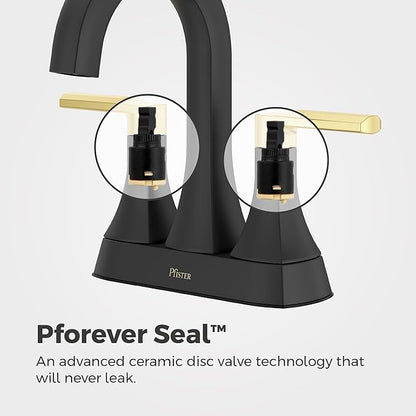 Pfister Vaneri Bathroom Sink Faucet, 4-Inch Centerset, 2-Handle, 3-Hole, NSF Certified, Matte Black and Brushed Gold Finish, LF048VRIBBG
