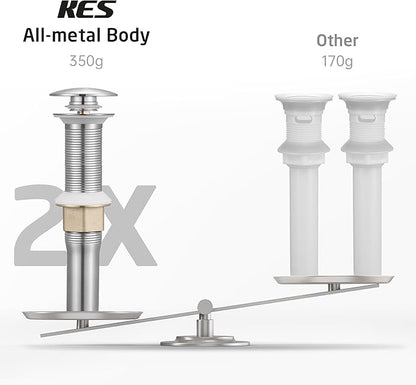 KES Bathroom Sink Drain with Strainer Basket Hair Catcher Anti Clog Pop Up Drain Stopper Vanity Vessel Sink Without Overflow, Brushed Nickel All Metal Rustproof 304 Stainless Steel, S2013D-BN