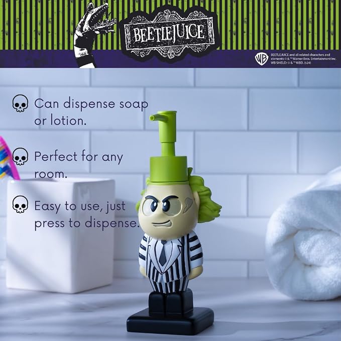 Beetlejuice Soap/Lotion/Hand Sanitizer Resin Pump Dispenser, 2.7 Ounces, (Officially Licensed Product) by Franco Collectibles