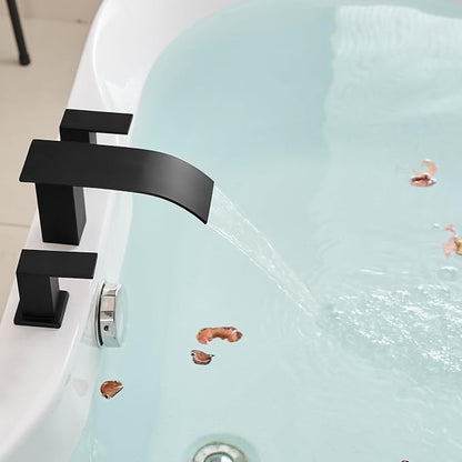 RUMOSE Roman Bathtub Faucet Set Waterfall Tub Faucets Matte Black | High Flow Widespread 6-16 Inch 3 Holes Deck Mount Tub Filler 2 Handles Bathtub Filler Soaking Bath Faucet