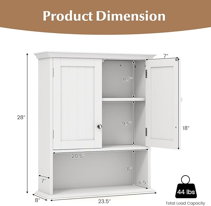 Giantex Bathroom Cabinet Wall Mount, Medicine Cabinet with Adjustable Shelf, Open Shelf, Over The Toilet Space Saver Storage Organizer for Laundry Room, Kitchen, Cupboard (White)