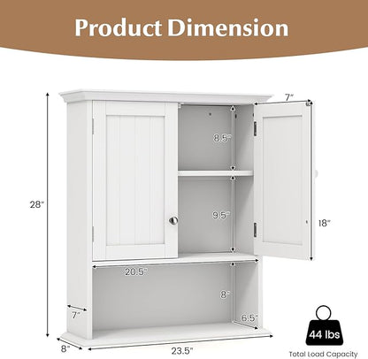 Giantex Bathroom Cabinet Wall Mount, Medicine Cabinet with Adjustable Shelf, Open Shelf, Over The Toilet Space Saver Storage Organizer for Laundry Room, Kitchen, Cupboard (White)