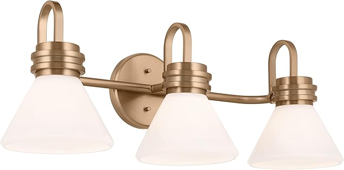 Kichler Farum 26" 3-Light Vanity Light with Opal Glass in Champagne Bronze, for Single or Double Vanity, Over a Mirror, Powder Room, Bathroom, (26" W x 9.5" H) 55155CPZ
