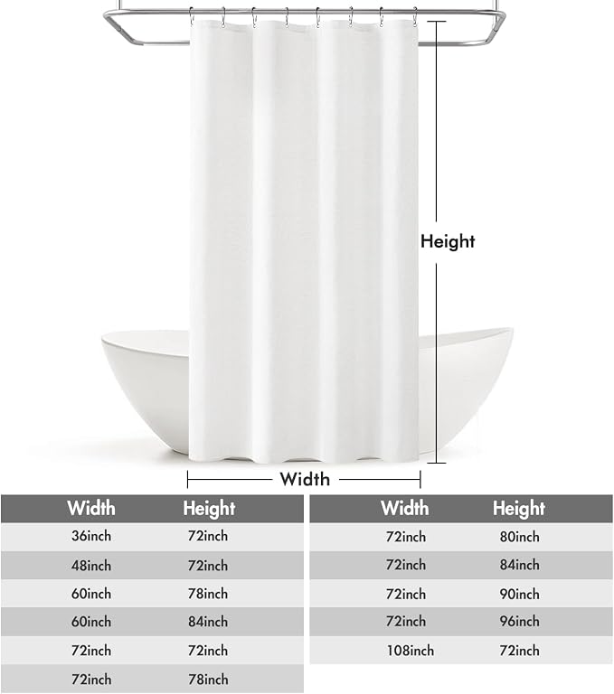 MIULEE Linen Fabric Shower Curtain White W48*L72 8 Metal Hooks | Washable, Modern, Heavy Duty, Shower Curtain Set, Waterproof Neutral Thick Cloth Shower Curtain, Bathroom Bathtub