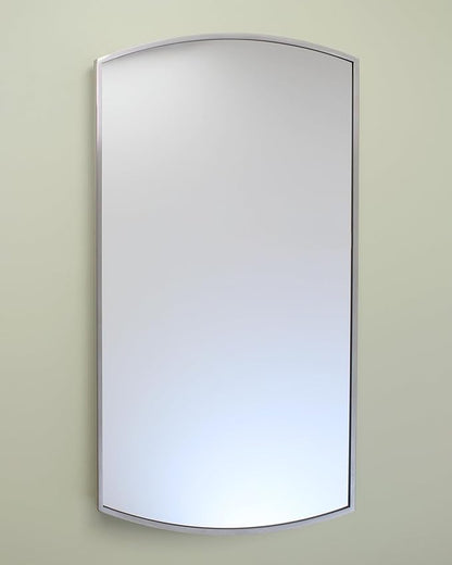Fox Hollow Furnishings 16x26 Harper Crescent Metal Framed Rectangle Recessed Bathroom Medicine Cabinet, Arced Mirror, 14x24 in-Wall Opening, Adjustable Glass Shelves, Magnet Close, Brushed Nickel
