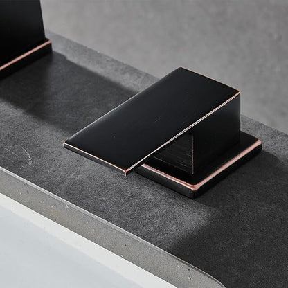 LED Bathroom Faucet 3 Hole, Oil Rubbed Bronze Waterfall Bathroom Faucets, 8 Inch Widespread Modern Bathroom Sink Faucet & Parts, Wide Spread Touch On Three Hole 2 Handle Bathroom Vanity Faucet