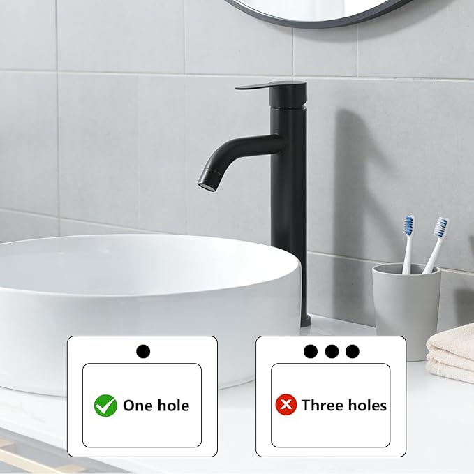 Vessel Sink Faucet Black, Single Handle Single Hole Rv Bathroom Faucet, Tall Lavatory Vanity Sink Faucets with Pop Up Drain and Two 3/8" Hoses