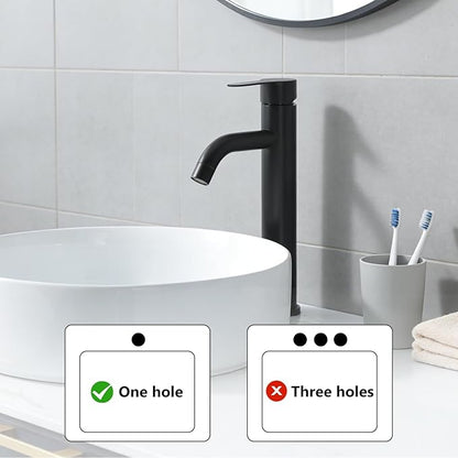Vessel Sink Faucet Black, Single Handle Single Hole Rv Bathroom Faucet, Tall Lavatory Vanity Sink Faucets with Pop Up Drain and Two 3/8" Hoses