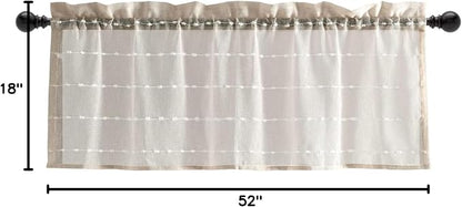 Lush Decor Farmhouse Textured Sheer Window Curtain Valance, 52"W x18"L, Neutral