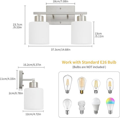 WILON Bathroom Vanity Lights, 2-Light Modern Vanity Light, Brushed Nickel Bathroom Lighting Fixture Over Mirror, Wall Sconce Light Over Kitchen Sink, Wall Lamps for Living Room Bedroom