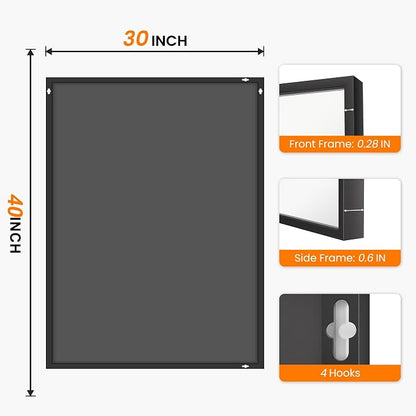 Bathroom Vanity Mirror for Wall, 30"x40" Bathroom Mirror for Over Sink | HD Shatterproof Glass, Rectangular Metal Frame, Horizontally or Vertically, Mirror for Bathroom, Living Room, Entryway(Black)