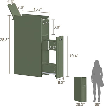 ChooChoo Slim Bathroom Storage Cabinet with Slide Out Drawers | Narrow Storage Organizer with Hidden Storage, Freestanding Toilet Paper Holder, Bathroom Cabinet for Small Places, Green