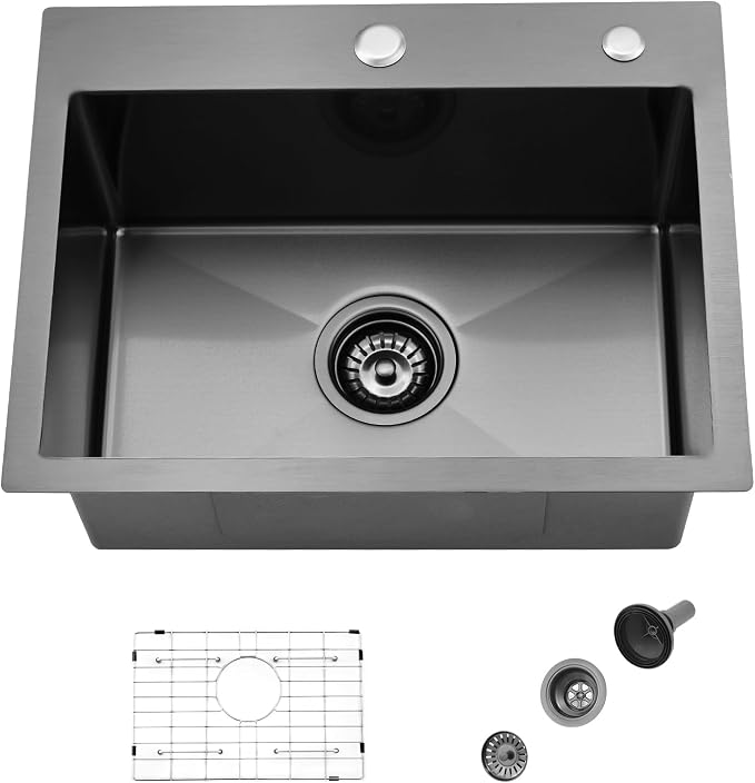 20 Inch Black Drop In Bar Sink Small Kitchen Sink | 20x16 Small Stainless Steel Outdoor Rv Sink Top Mount 16 Gauge Single Bowl Kitchen Sink with Drain