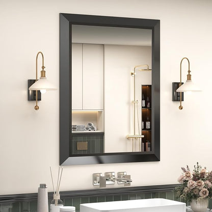 SMIROR 28x36 Matte Black Bathroom Vanity Mirror for Over Sink | Metal Wide Frame, Rectangle, Right- Angle Corner, Anti-Rust, Horizontally or Vertically Wall- Mounted for Home Remodel