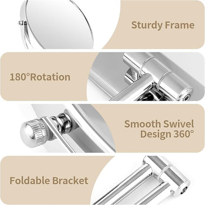 8” Wall Mounted Magnifying Makeup Mirror 1X/7X Wall Mount Mirror Swing Arm Two-Sided 360° Swivel Bathroom Shaving Mirror for Men and Women in Hotel/Home, Chrome