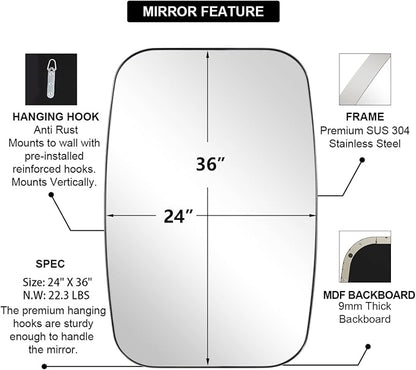 Chrome Bathroom Mirror, 24x36 Inch Polished Chrome Oval Mirror for Bathroom with Stainless Steel Metal Frame, Oblong Mirror for Living Room, Entryway