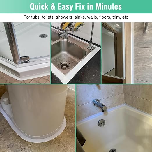 White Caulk Tape Bathroom Easy DIY Sealant Solution Peel & Stick for Bathtubs Toilets Walls Floors Tiles Wallpaper Edges, Quick & Mess-Free Waterproof Sealing, Create a Clean Finished Look in Minutes