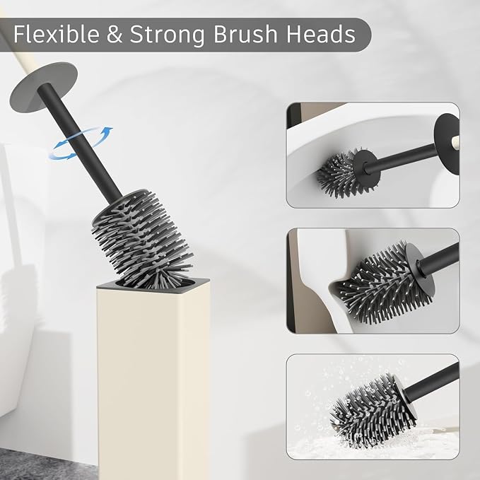 BGL Standing Toilet Brush and Holder Matte White Aluminium Toilet Bowl Cleaner Brush and Holder for Bathroom Storage and Organization, Square Design Sturdy and Space Saving