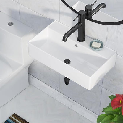 Wall Mounted Bathroom Sink Rectangle Vessel Sink 21" x 12" | Modern Bathroom Compliant Ceramic Bathroom Sinks Porcelain Wall Hung Sink Wash Hand Basin Vanity Sink for Lavatory Room
