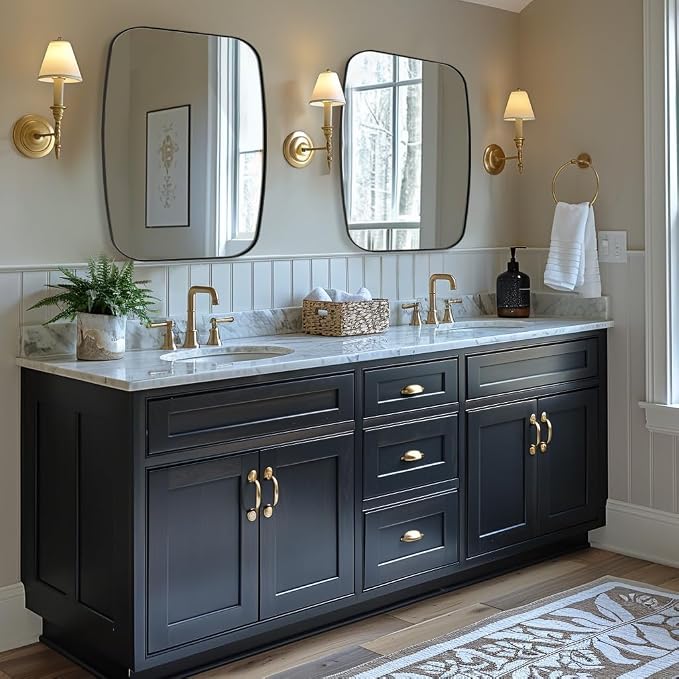 Black Oblong Mirror, 36x40 Inch Black Oval Mirror for Bathroom with Stainless Steel Metal Frame, Wall Mouned for Bathroom, Living Room, Entryway