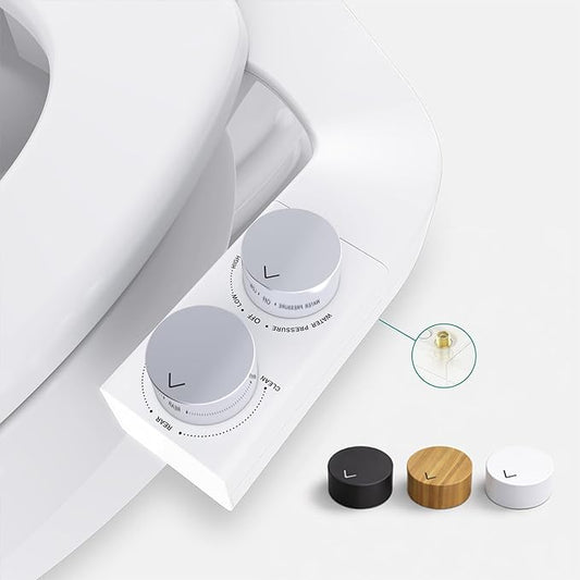 BIDETbidet Left/Right Reversible Fresh Water Deluxe Ultra-Slim Toilet Attachment, Interchangeable Knob Set, Non-Electric with Nozzle Hinged Design, Easy Install, Fits Most Toilets, Off-White