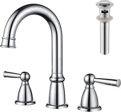 CREA Widespread Bathroom Faucet 3 Hole Chrome 8 inch 2 Handle Faucet with Pop Up Drain 4 in Sink Faucets for Vanity Lavatory Basin Restroom Bath