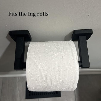 Matte Black Toilet Paper Holder Wall Mount, Bathroom Toilet Paper Holder for SUS 304 Stainless Steel, Double Post Pivoting Square Toilet Paper Roll Holder for Bathroom RV Paper Towels for TP