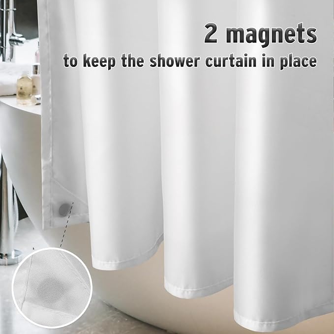 Titanker Long Stall Shower Curtain Liner Washable, 54x78 Inches, White Fabric Shower Liner with 2 Magnets, Waterproof RV Shower Curtain Liner Stall Size Soft Polyester Lightweight, White